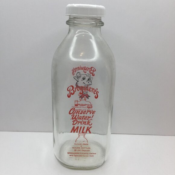 Vintage Set 3 Broguieres Glass Milk Bottles Egg Nog Christmas 2007 Reusable Lids - Picture 5 of 14